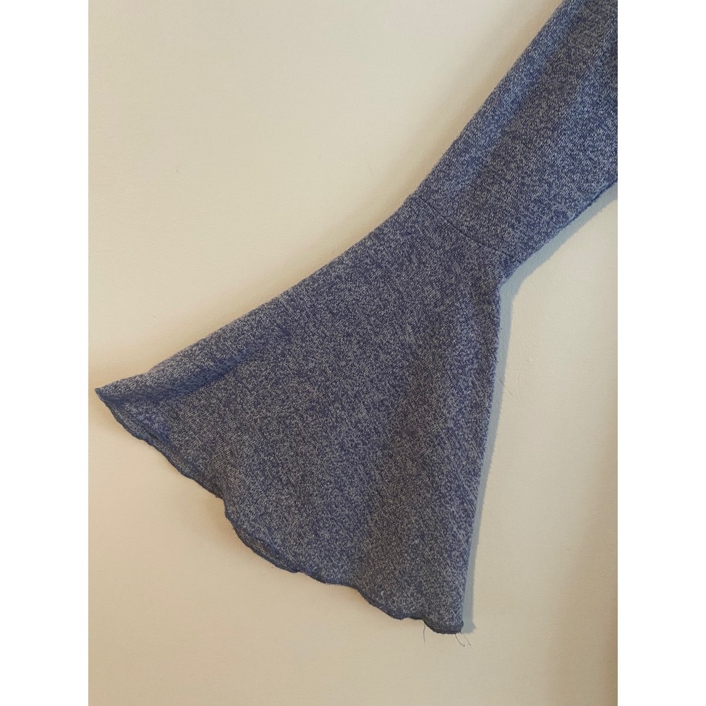 Poof! Soft Cozy Knit Blue Grey Heather Cold Shoulder Pullover Hoodie Size S - Picture 6 of 11
